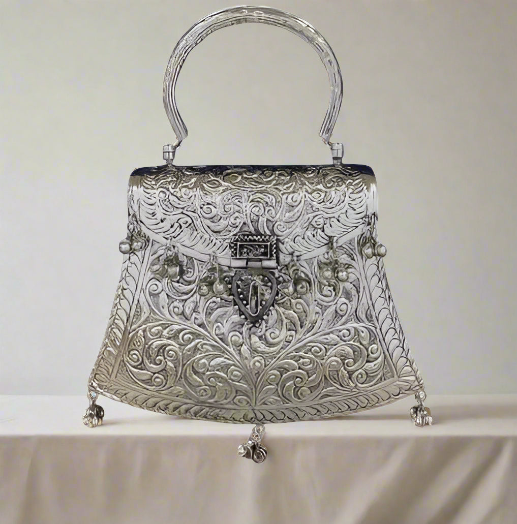 german silver ghungru hand carved hand bag/evening bags for women